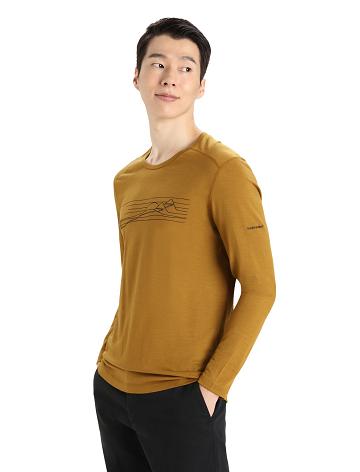 Men's Icebreaker Merino 200 Oasis Long Sleeve Crewe Ski Stripes Base Layers Clove | CA 1579VRWD